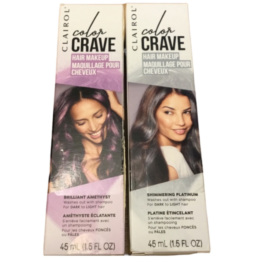 2 NEW Clairol Color Crave Hair Makeup Temporary Dye Amethyst Platinum Silver
